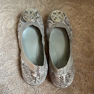 Tory Burch Snakeskin Elastic Flats